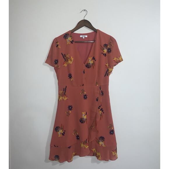 Madewell Posy Cactus Flower Wrap Dress In Spiced Rose Size 4 Short Sleeve - Picture 1 of 12